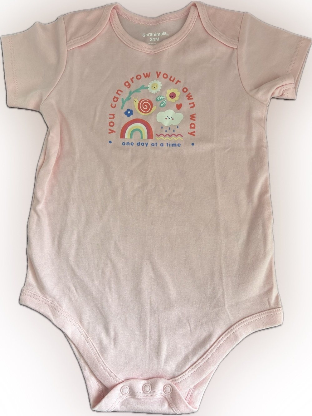 NWOT 100% Cotton Pink Onesie Bodysuit Rainbow Flowers Nature